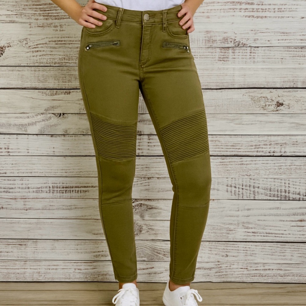 Tinsel jeans ribbed size 28 military green zipper‎ skinny Moto Jeans